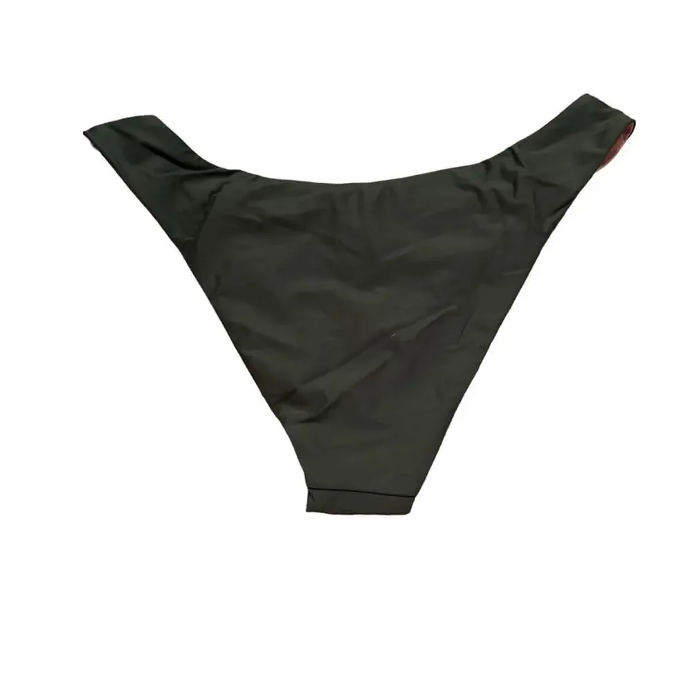 J. Crew Curved-Waist Cheeky Bikini Bottom in Olive Green Sz M‎ NEW